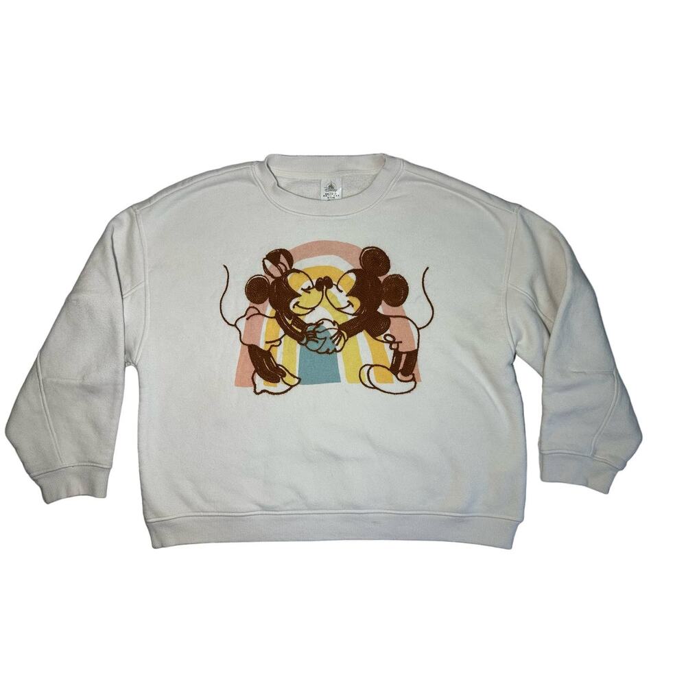 Disney Minnie And Mickey White Pullover Sweater Size Large